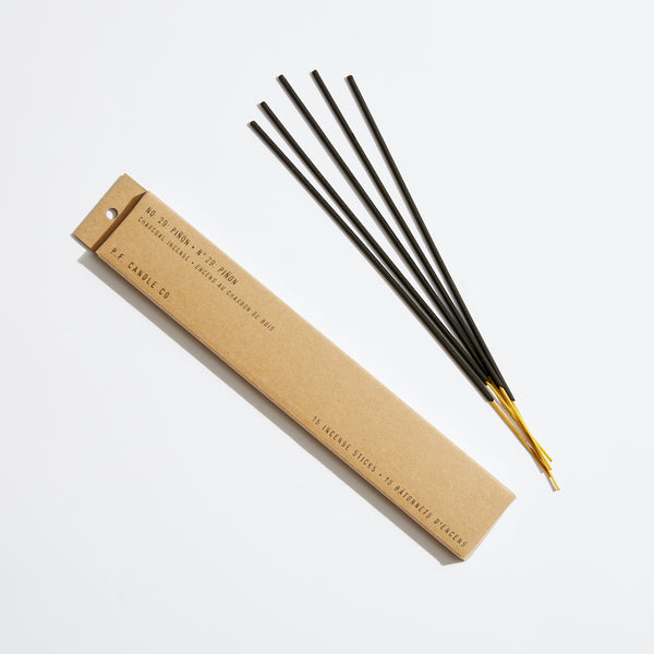 P.F. Candle Co. Piñon Incense Sticks - Product - Our charcoal-based Incense is hand-dipped in our studio and packaged in kraft boxes