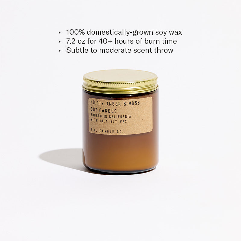 100% domestically-grown soy wax, 12.5 oz for 60+ hours of burn time, subtle to moderate scent throw