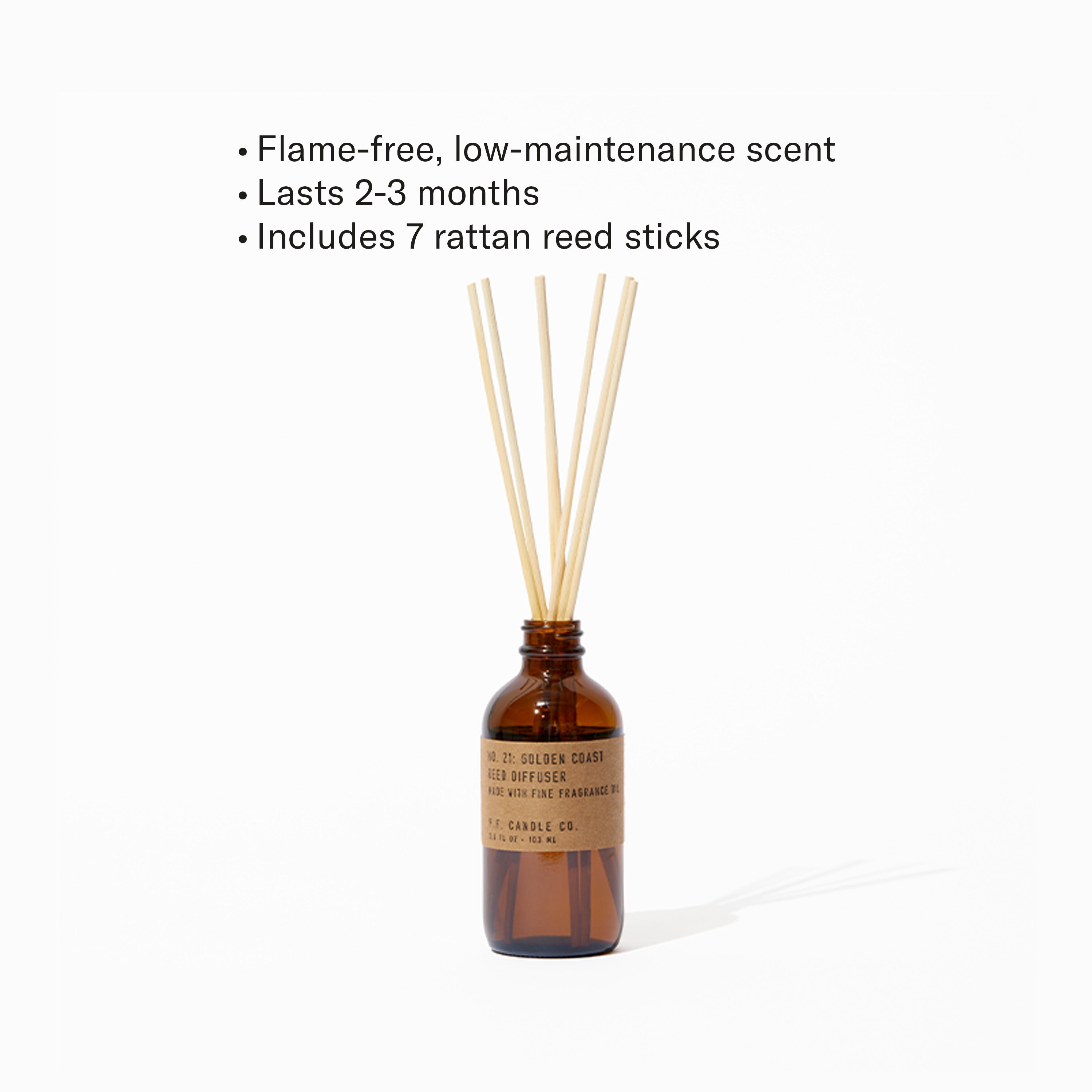 Flame-free, low-maintenance scent, Lasts 2-3 months, Includes 7 rattan reed sticks