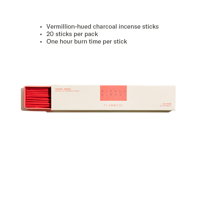Vermillion-hued charcoal incense sticks, 20 sticks per pack, One hour burn time per stick