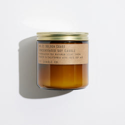 P.F. Candle Co. Golden Coast Large Concentrated Candle - Product - Hand-poured into apothecary inspired amber jars with our signature kraft label and a brass lid.