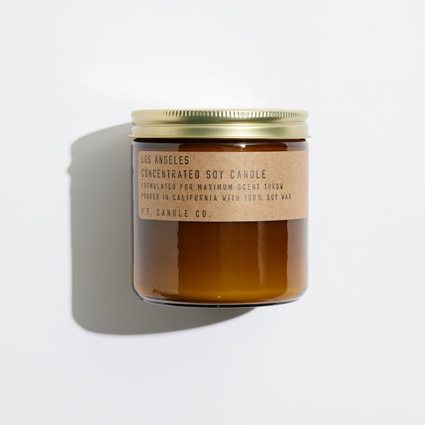 P.F. Candle Co. Los Angeles Large Concentrated Candle - Product - Hand-poured into apothecary inspired amber jars with our signature kraft label and a brass lid.