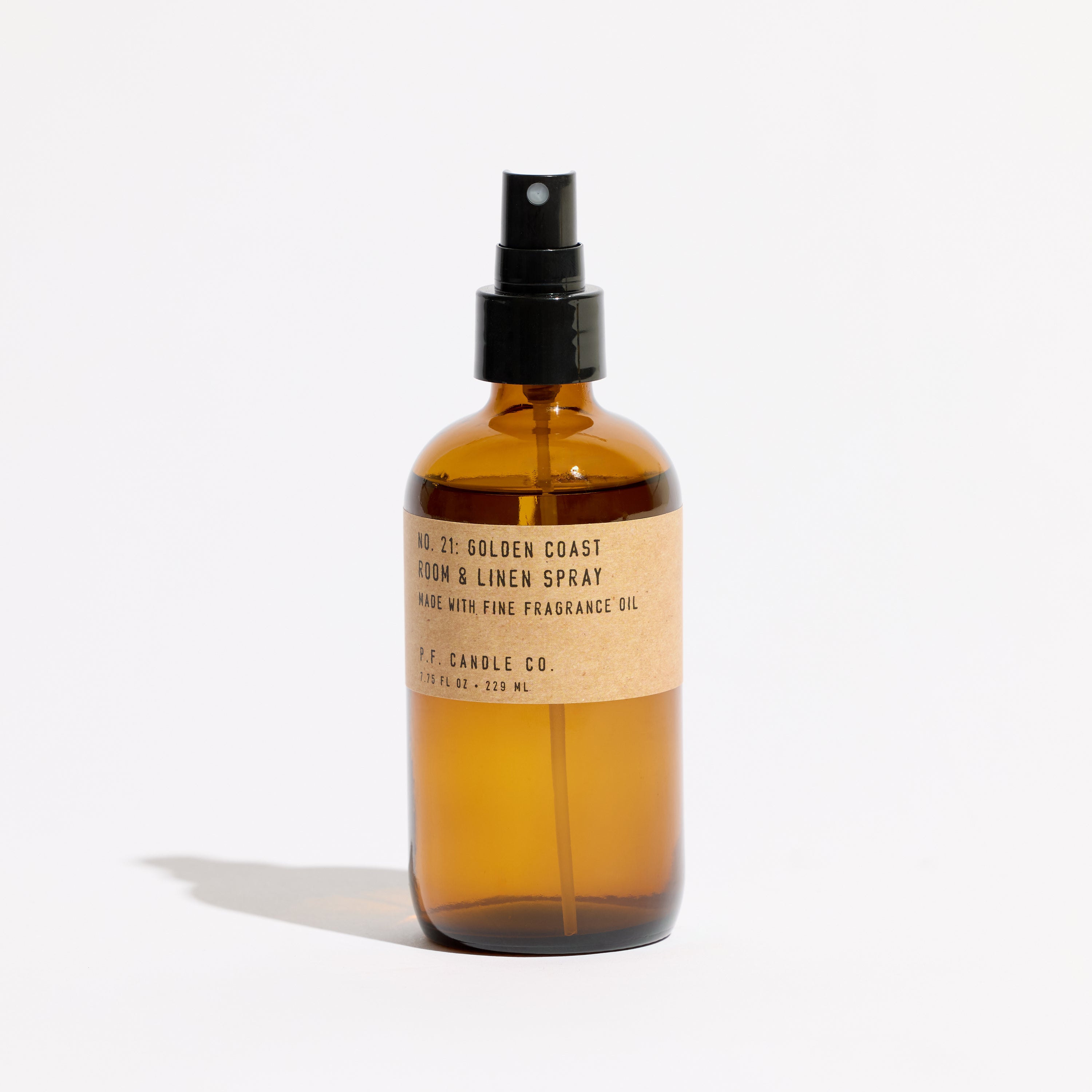 pf candle co no. 21 golden coast linen room spray front profile ecomm product shot