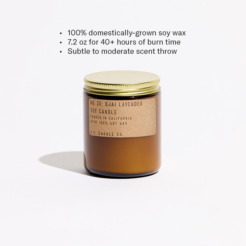 100% domestically-grown soy wax, 12.5 oz for 60+ hours of burn time, subtle to moderate scent throw