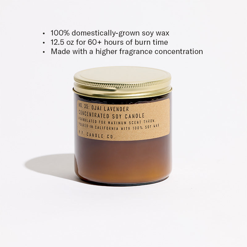 100% domestically-grown soy wax, 12.5 oz for 60+ hours of burn time, Made with a higher fragrance concentration 