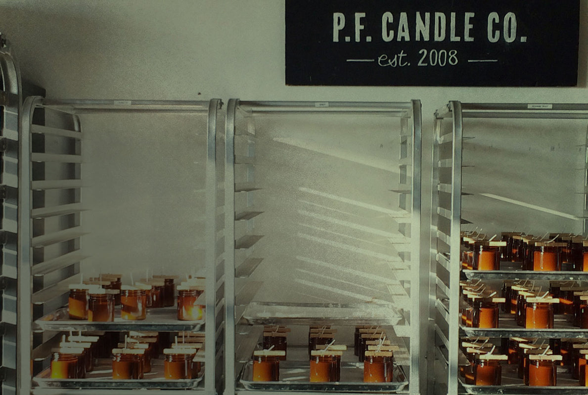 The P.F. Candle Co. Los Angeles - P.F. Over The Years - And after tons of questions about the whole 'French Fries' things, Pommes Frites Candle Co. turned into P.F. Candle Co. - just to make things easier. Business didn't slow. Kristen and Tom tied the knot, and reinvested the money from that first big order back into the business to hire the P.F.'s first team members.