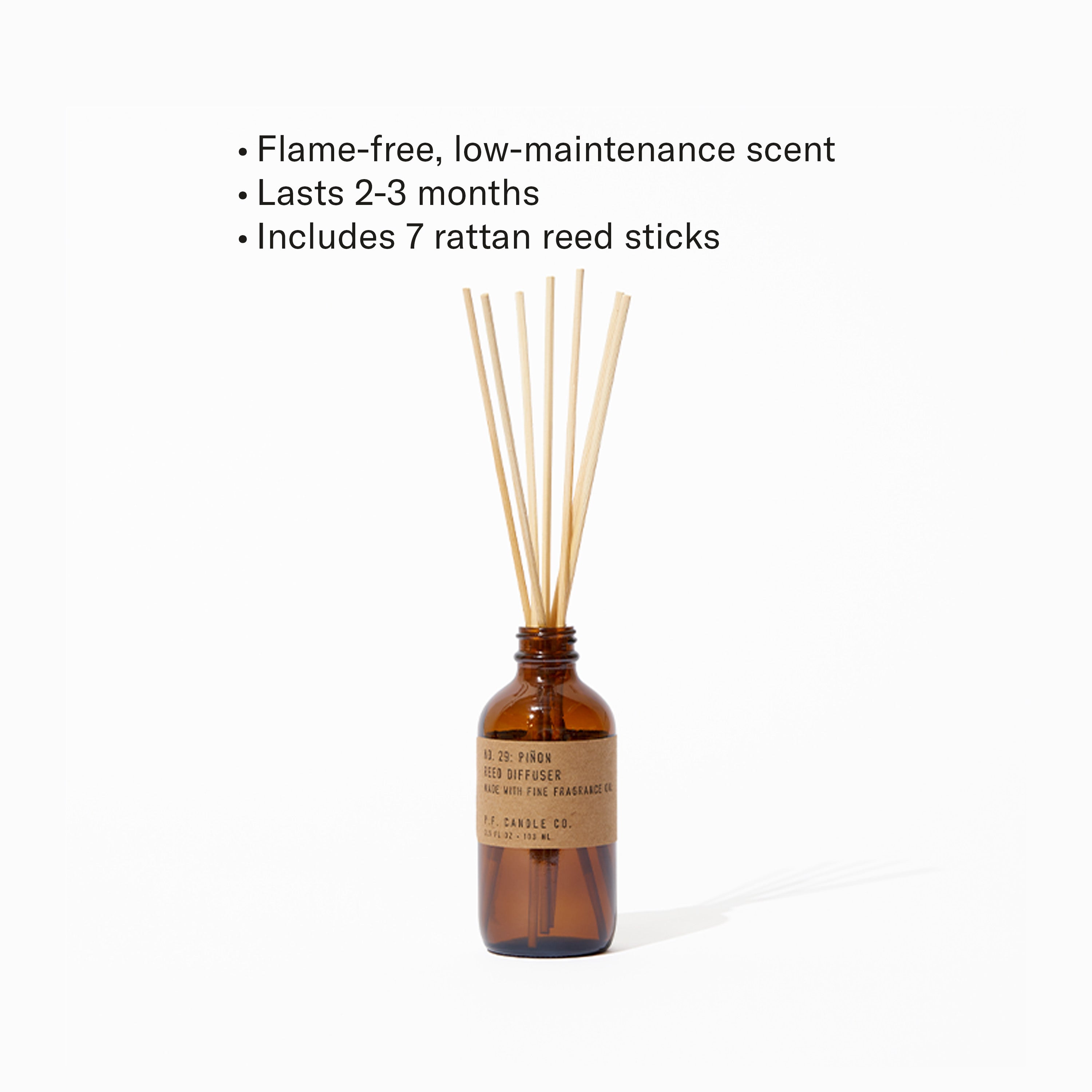 Flame-free, low-maintenance scent, Lasts 2-3 months, Includes 7 rattan reed sticks