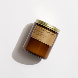 P.F. Candle Co. Neroli & Eucalyptus Standard Candle - Product - Hand-poured into apothecary inspired amber jars with our signature kraft label and a brass lid.