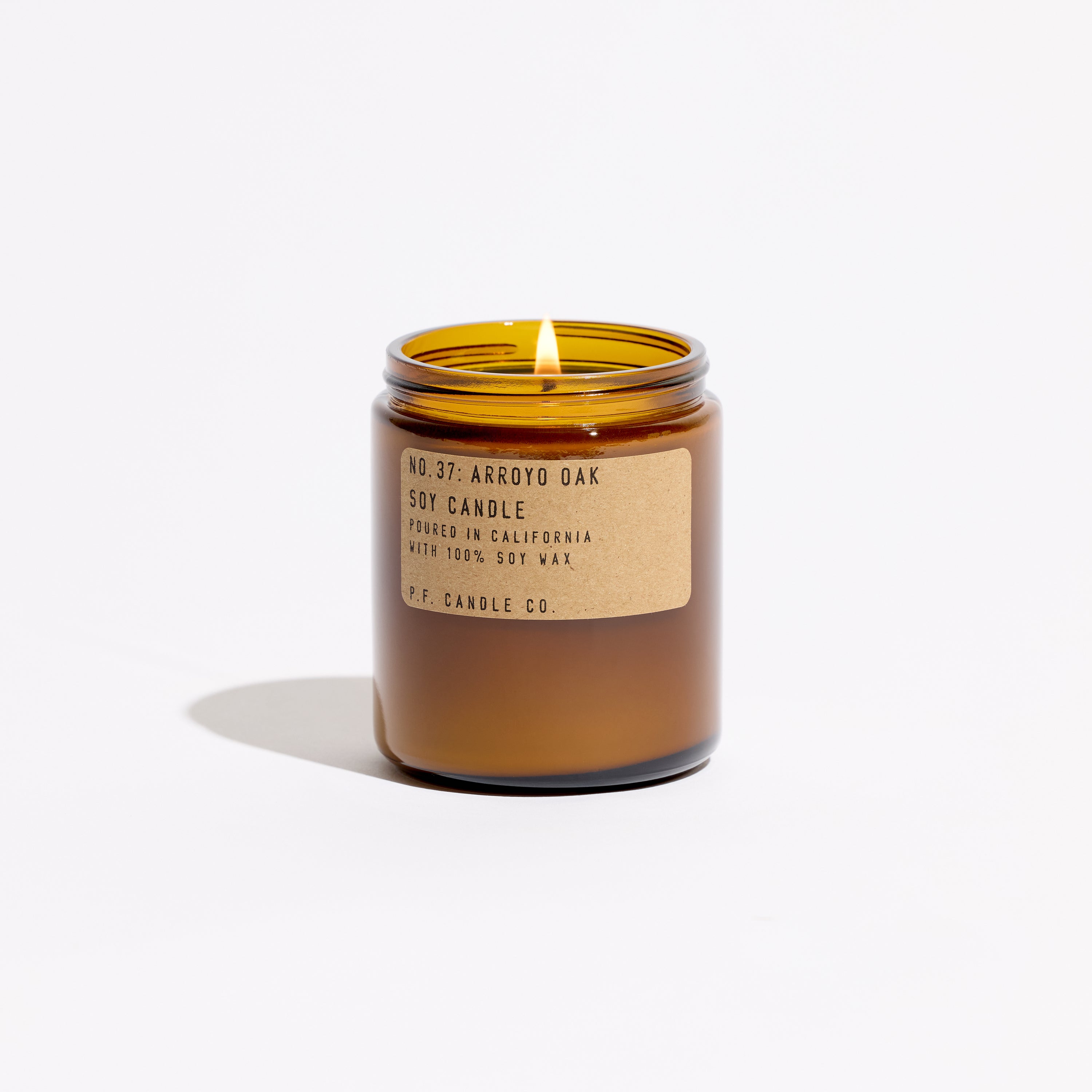 pf candle co no. 37 arroyo oak standard soy candle front profile ecomm product shot