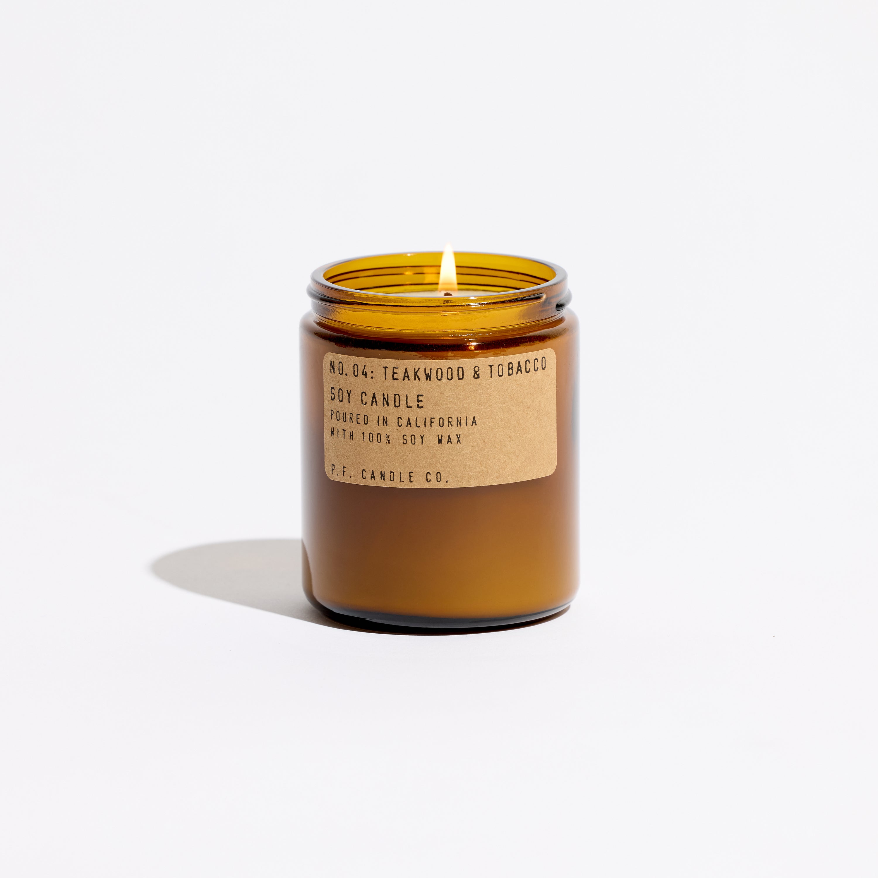 pf candle co no. 04 teakwood & tobacco standard soy candle front profile ecomm product shot