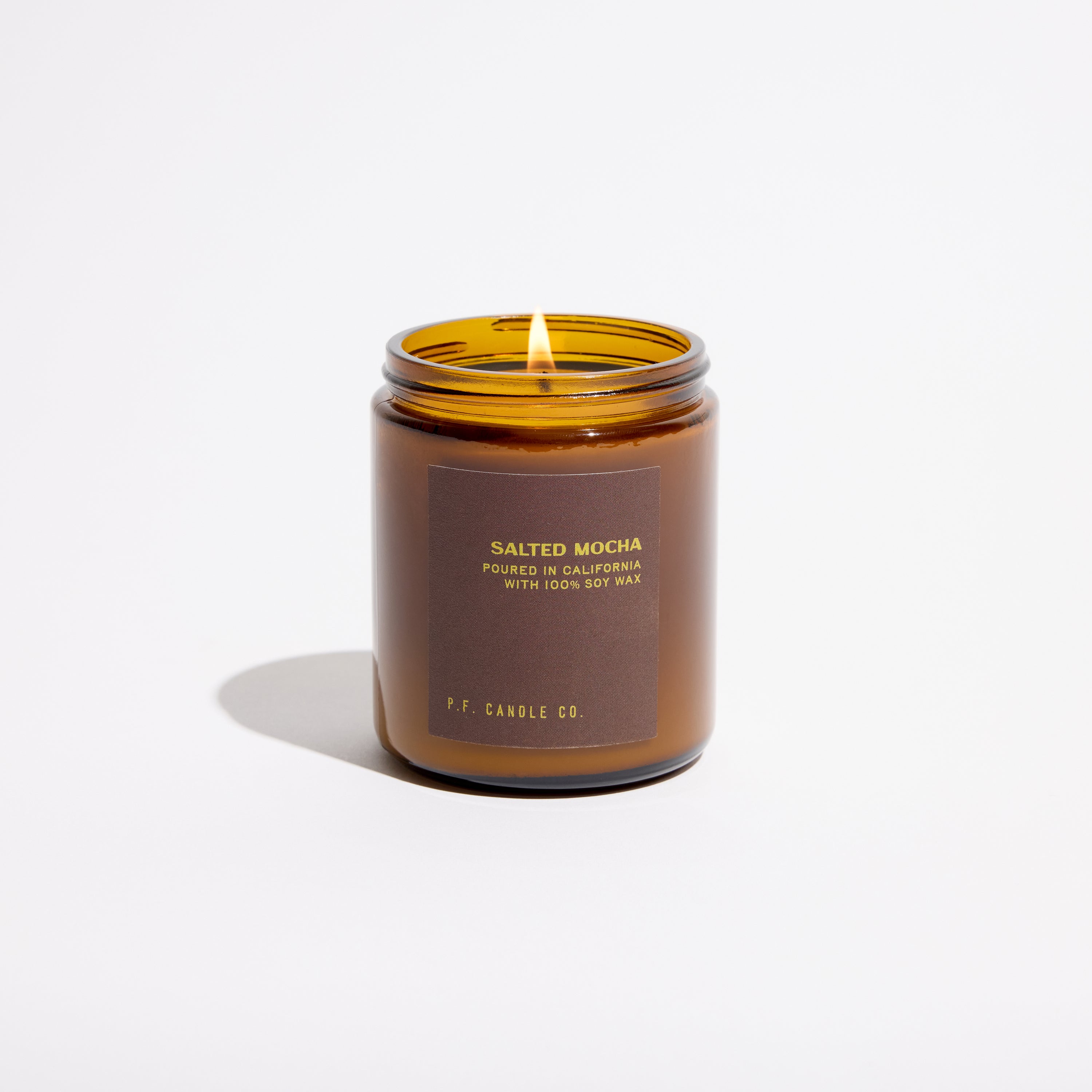 pf candle co Salted Mocha standard soy candle front profile ecomm product shot