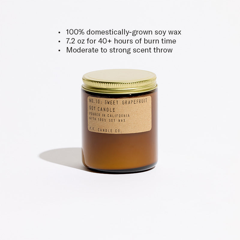 100% domestically-grown soy wax, 12.5 oz for 60+ hours of burn time, moderate to strong scent throw
