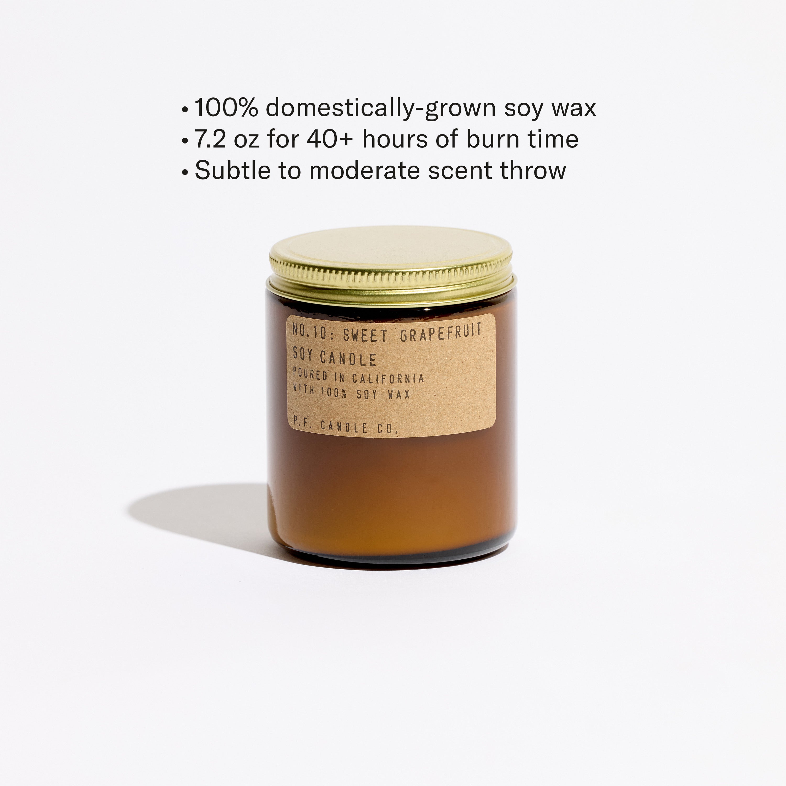 100% domestically-grown soy wax, 12.5 oz for 60+ hours of burn time, subtle to moderate scent throw