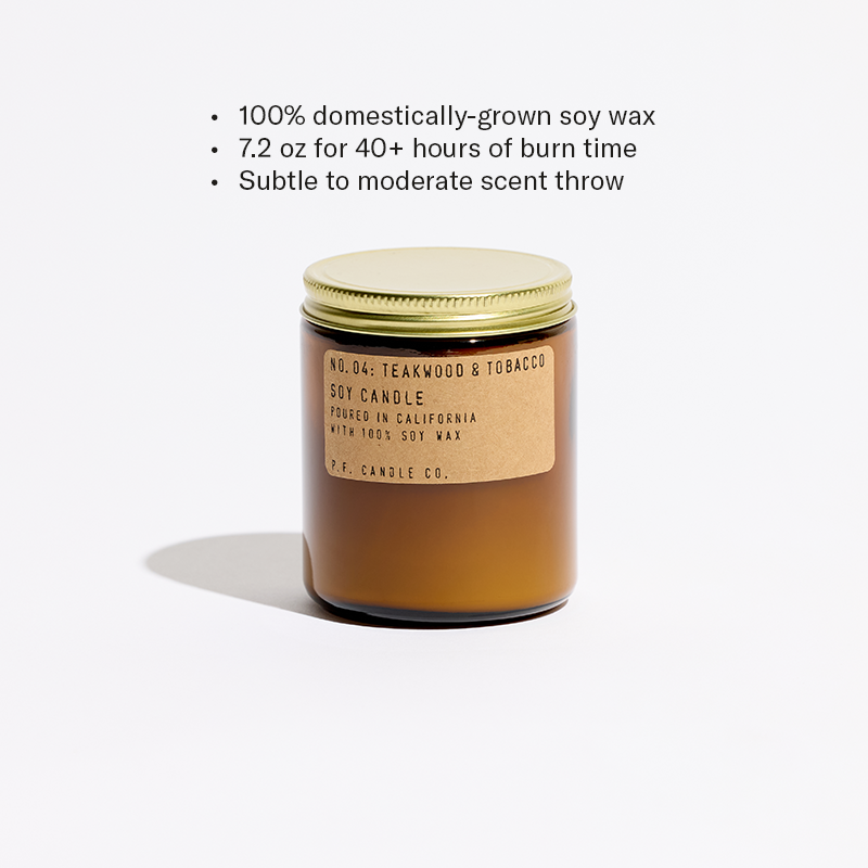 100% domestically-grown soy wax, 12.5 oz for 60+ hours of burn time, subtle to moderate scent throw
