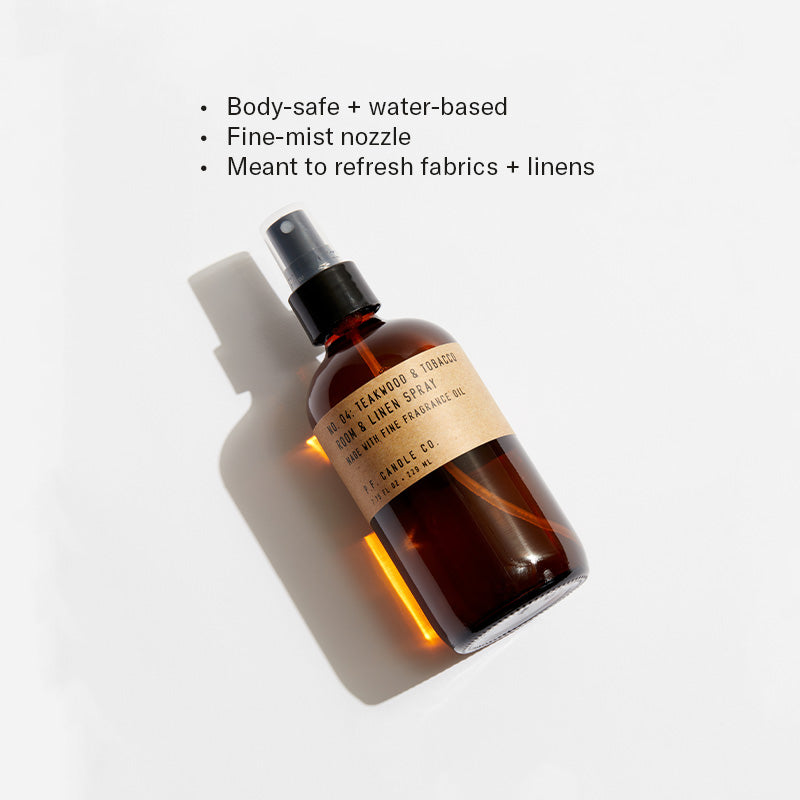 Body-safe + water-based, Fine-mist nozzle, Meant to refresh fabrics + linens