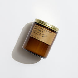 P.F. Candle Co. Los Angeles - Amber & Moss Classic 7.2 oz Standard Scented Soy Wax Candle - Product - Hand-poured into apothecary inspired amber jars with our signature kraft label and a brass lid.