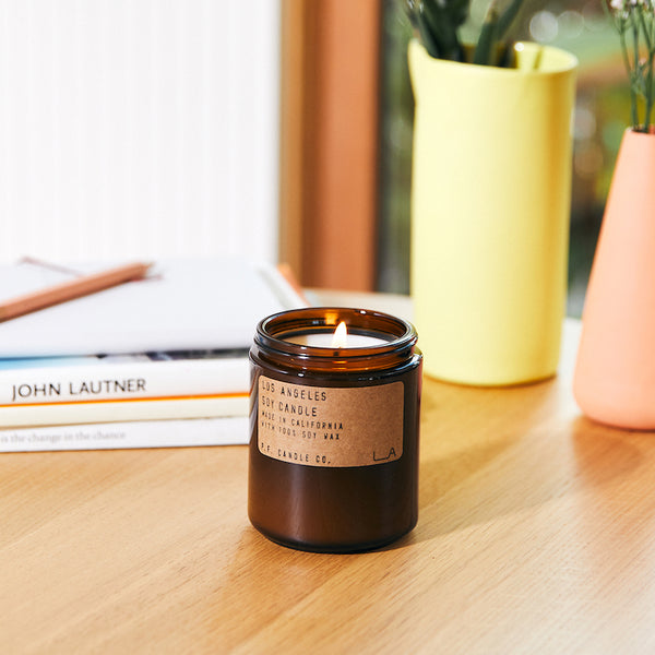 P.F. Candle Co. Los Angeles Standard Soy Candle - Lifestyle - Overgrown bougainvillea, canyon hiking, epic sunsets, city lights. Redwood, lime, jasmine, and yarrow.